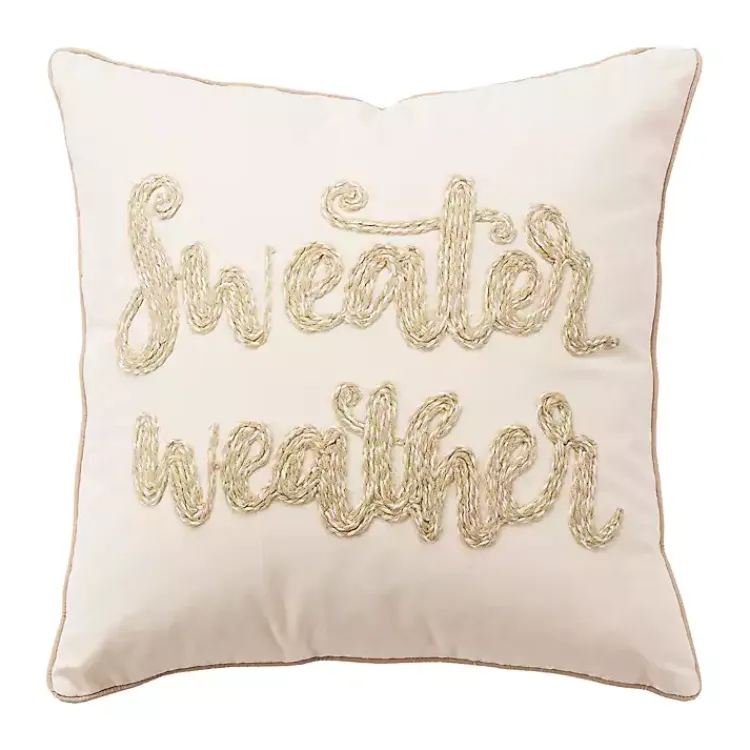 Fall>Kirklands Home Cream Sweater Weather Throw Pillow Ivory