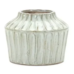 Vases>Kirklands Home Cream Terracotta Ribbed Vase, 5 in. Ivory