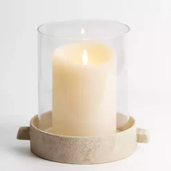 Candle Holders>Kirklands Home Cream Textured Base Hurricane, 9 in. Tan