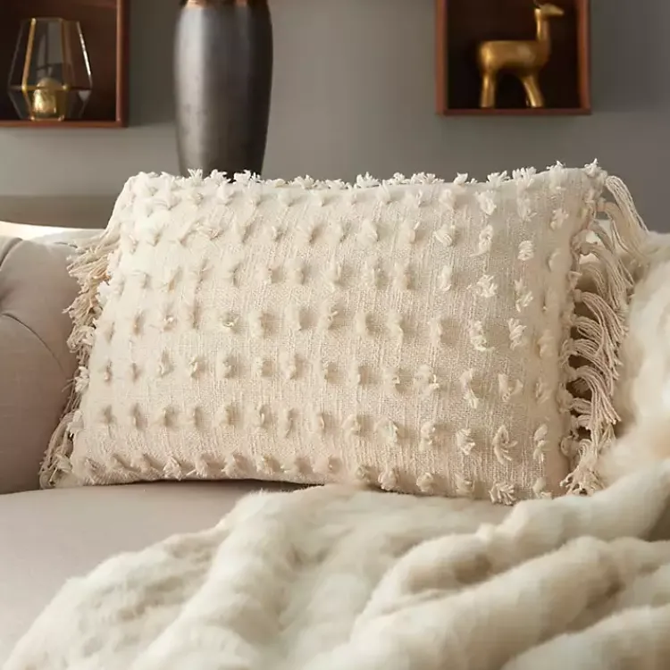 Pillows>Kirklands Home Cream Textured Poms Lumbar Pillow White