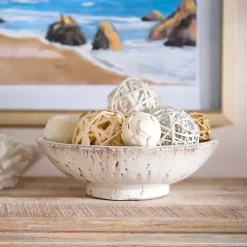 Decorative Bowls & Jars>Kirklands Home Cream Textured Terracotta Decorative Bowl Ivory