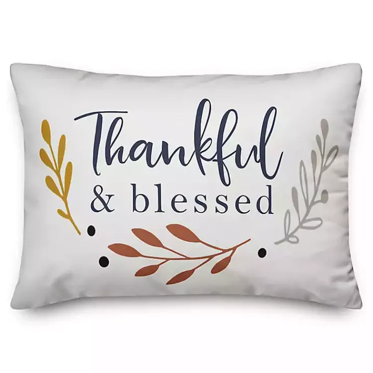 Fall>Kirklands Home Cream Thankful and Blessed Pillow White