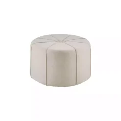 Kirklands Home Cream Thick Welting Center Button Oval Ottoman Ivory