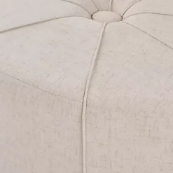 Kirklands Home Cream Thick Welting Center Button Oval Ottoman Ivory