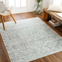 Kirklands Home Cream Traditional Washable Area Rug, 5x7 Ivory Clearance