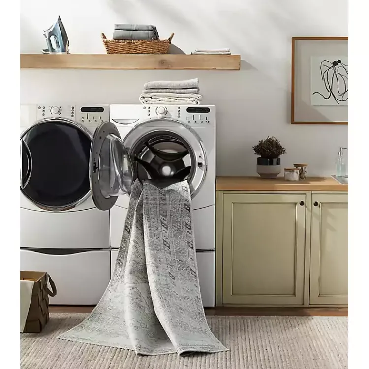 Kirklands Home Cream Traditional Washable Area Rug, 5x7 Ivory Clearance