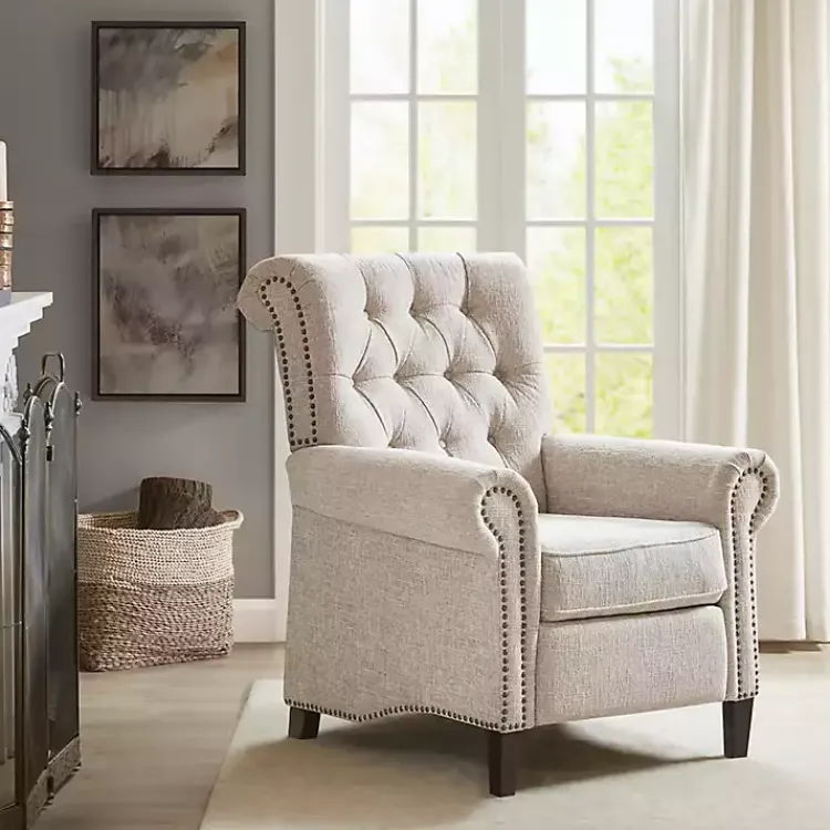 Kirklands Home Cream Tufted Back Nailhead Trim Recliner Armchair Ivory Hot
