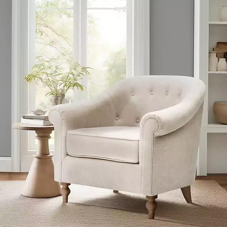Kirklands Home Cream Tufted Farmhouse Accent Chair White
