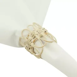 Kirklands Home Cream Twisted Rattan Napkin Rings, Set of 4 White New
