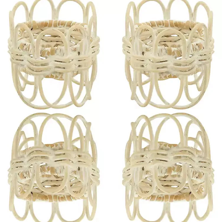 Kirklands Home Cream Twisted Rattan Napkin Rings, Set of 4 White New