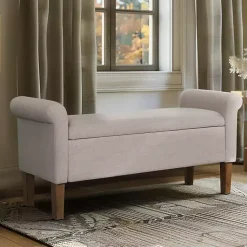 Kirklands Home Cream Upholstered Aubrey Storage Bench Tan New