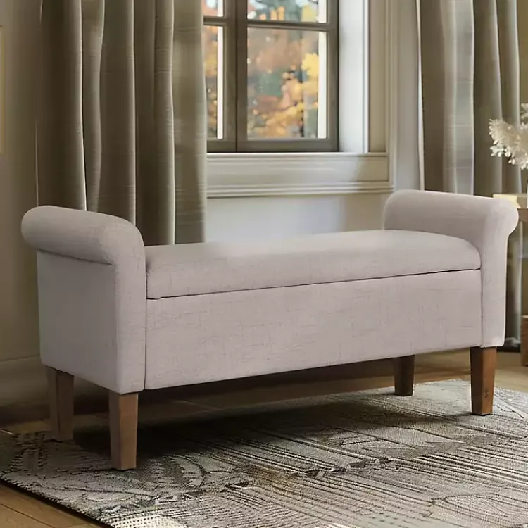 Kirklands Home Cream Upholstered Aubrey Storage Bench Tan New