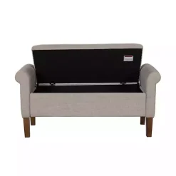Kirklands Home Cream Upholstered Aubrey Storage Bench Tan New