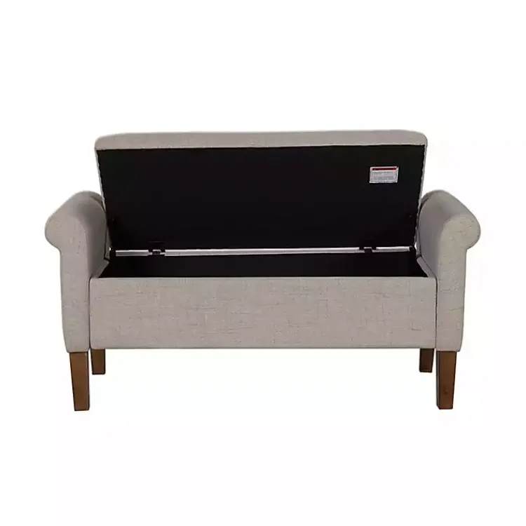 Kirklands Home Cream Upholstered Aubrey Storage Bench Tan New