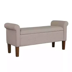 Kirklands Home Cream Upholstered Aubrey Storage Bench Tan New