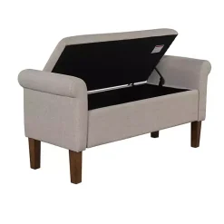 Kirklands Home Cream Upholstered Aubrey Storage Bench Tan New