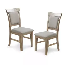 Kirklands Home Cream Upholstered Rustic Dining Chairs, Set of 2 Tan Outlet