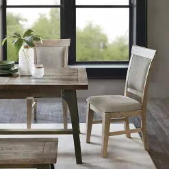 Kirklands Home Cream Upholstered Rustic Dining Chairs, Set of 2 Tan Outlet