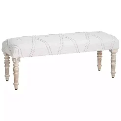 Kirklands Home Cream Upholstered Spindle Leg Bench Ivory Outlet
