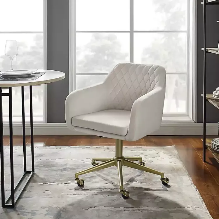 Kirklands Home Cream Upholstered Tufted Swivel Office Chair Ivory Sale