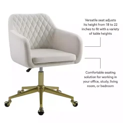 Kirklands Home Cream Upholstered Tufted Swivel Office Chair Ivory Sale