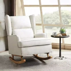 Kirklands Home Cream Upholstered Wingback Rocking Chair Ivory Sale