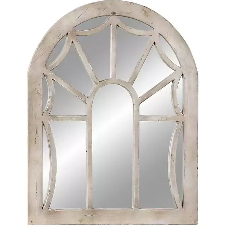 Kirklands Home Cream Vintage Fir Wood Arch Framed Mirror Clearance