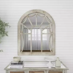 Kirklands Home Cream Vintage Fir Wood Arch Framed Mirror Clearance