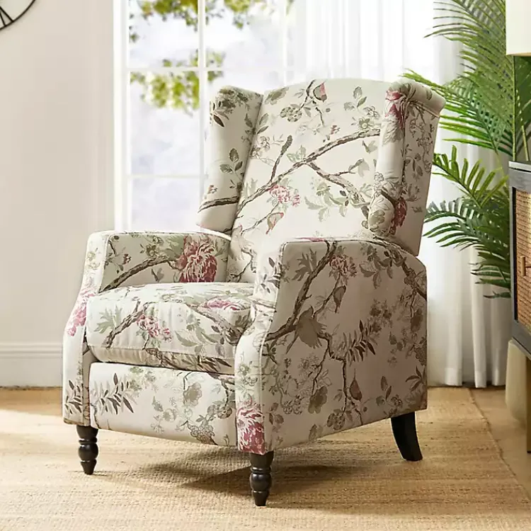 Kirklands Home Cream Vintage Floral Reclining Armchair Outlet