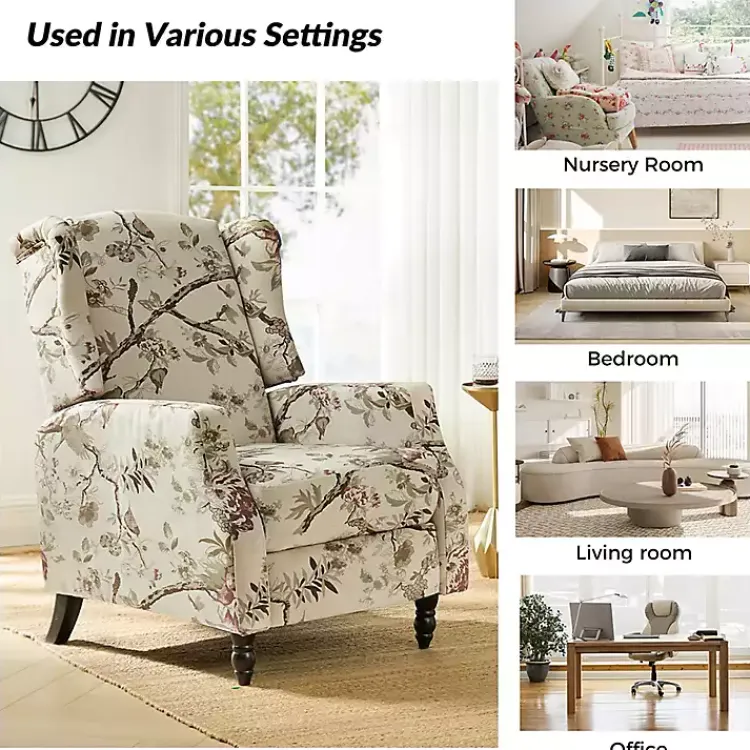 Kirklands Home Cream Vintage Floral Reclining Armchair Outlet