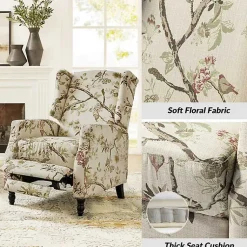 Kirklands Home Cream Vintage Floral Reclining Armchair Outlet