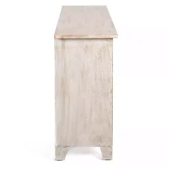 Kirklands Home Cream Washed Wood Carved Door Cabinet Tan Clearance
