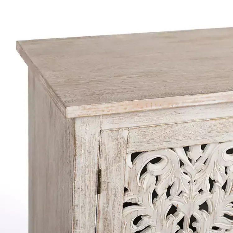 Kirklands Home Cream Washed Wood Carved Door Cabinet Tan Clearance