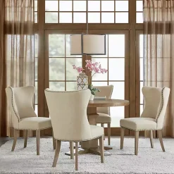 Kirklands Home Cream Wing Back Nailhead Dining Chairs, Set of 2 Ivory Sale
