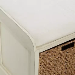 Kirklands Home Cream Wood Bench with Storage Baskets White Sale