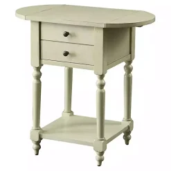 Kirklands Home Cream Wood 2-Drawer Drop Leaf Side Table Ivory Discount