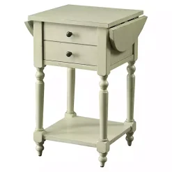 Kirklands Home Cream Wood 2-Drawer Drop Leaf Side Table Ivory Discount