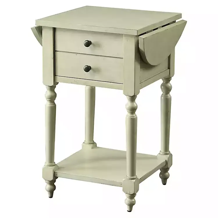 Kirklands Home Cream Wood 2-Drawer Drop Leaf Side Table Ivory Discount