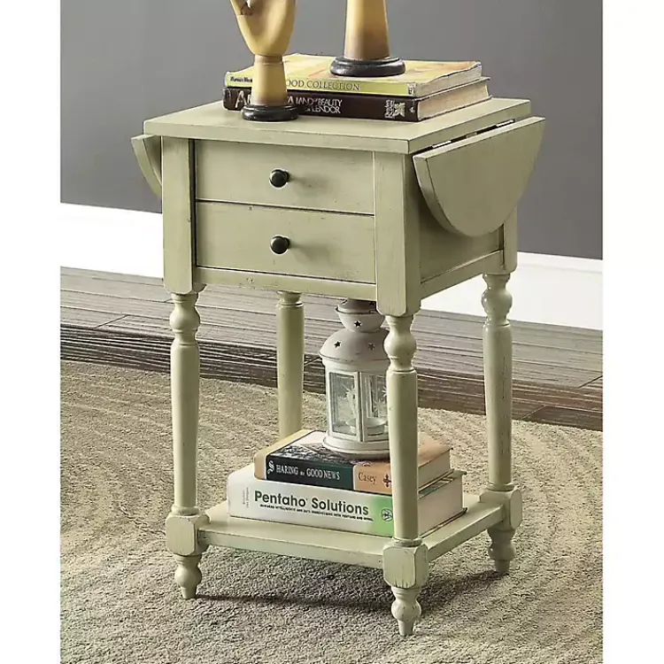 Kirklands Home Cream Wood 2-Drawer Drop Leaf Side Table Ivory Discount