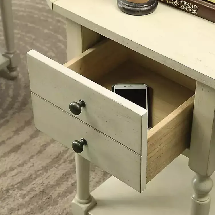 Kirklands Home Cream Wood 2-Drawer Drop Leaf Side Table Ivory Discount