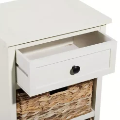 Kirklands Home Cream Wood Side Table with Woven Baskets Ivory Sale