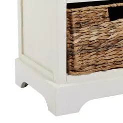 Kirklands Home Cream Wood Side Table with Woven Baskets Ivory Sale