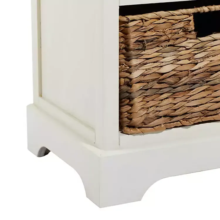 Kirklands Home Cream Wood Side Table with Woven Baskets Ivory Sale
