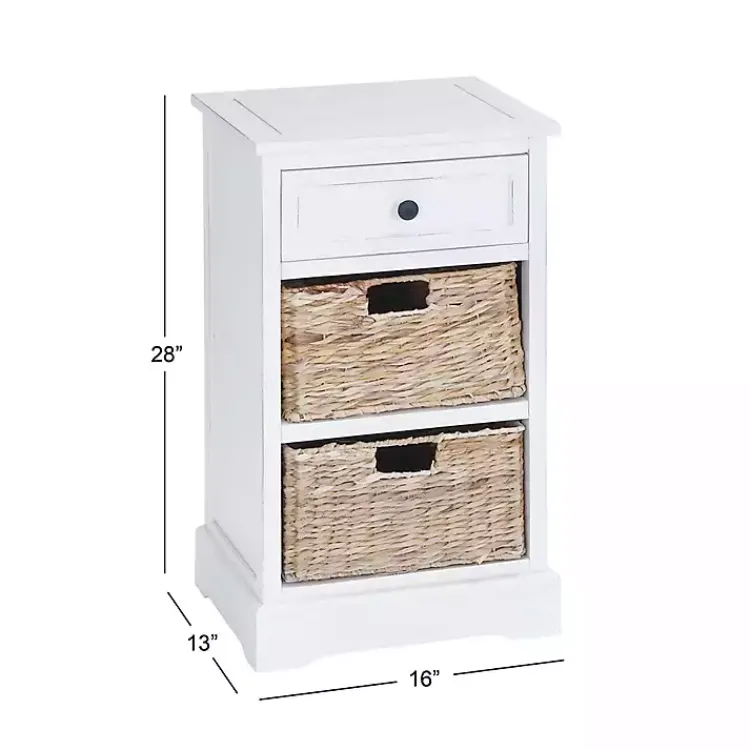 Kirklands Home Cream Wood Side Table with Woven Baskets Ivory Sale