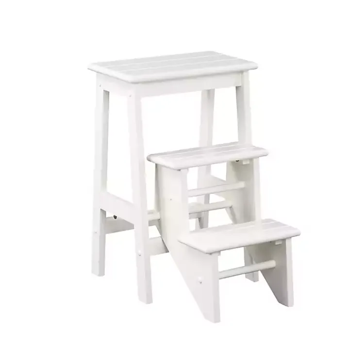 Kirklands Home Cream Wooden 3-Level Step Stool Ivory Discount