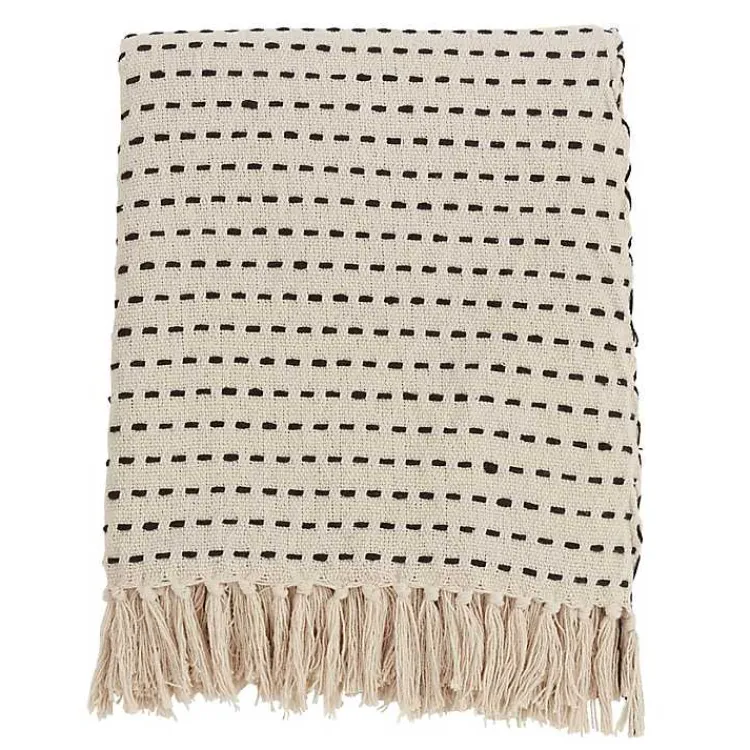 Blankets & Throws>Kirklands Home Cream Woven Dashed Cotton Throw