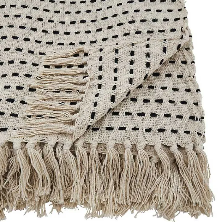 Blankets & Throws>Kirklands Home Cream Woven Dashed Cotton Throw