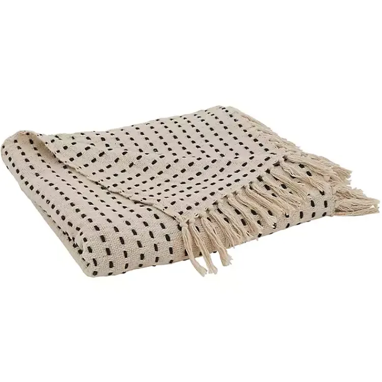 Blankets & Throws>Kirklands Home Cream Woven Dashed Cotton Throw
