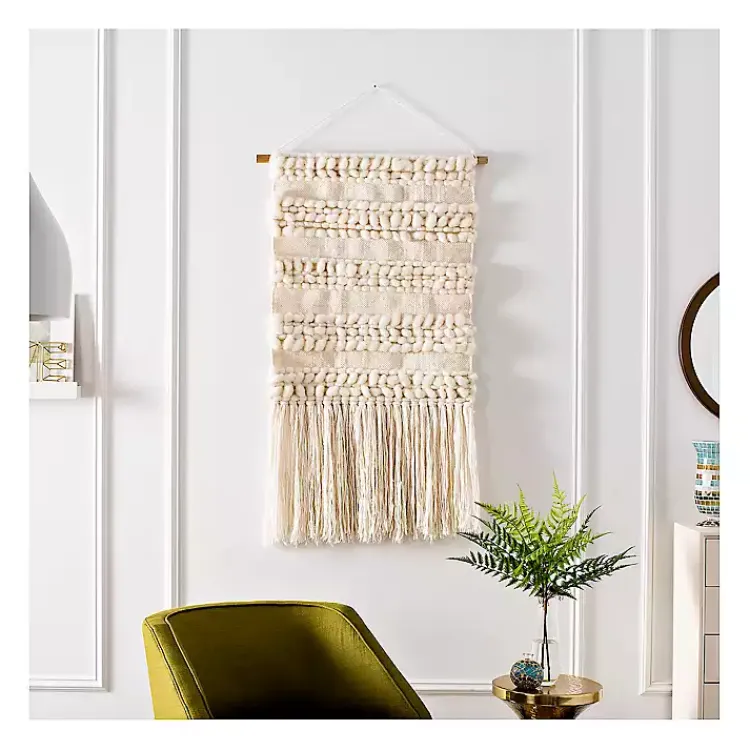 Kirklands Home Cream Woven Fringe Macrame Wall Hanging Ivory New
