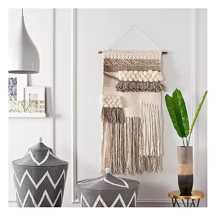 Kirklands Home Cream Woven Layered Textured Macrame Wall Hanging Ivory New